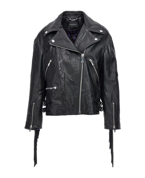 remera versace negra|Versace black leather jacket.